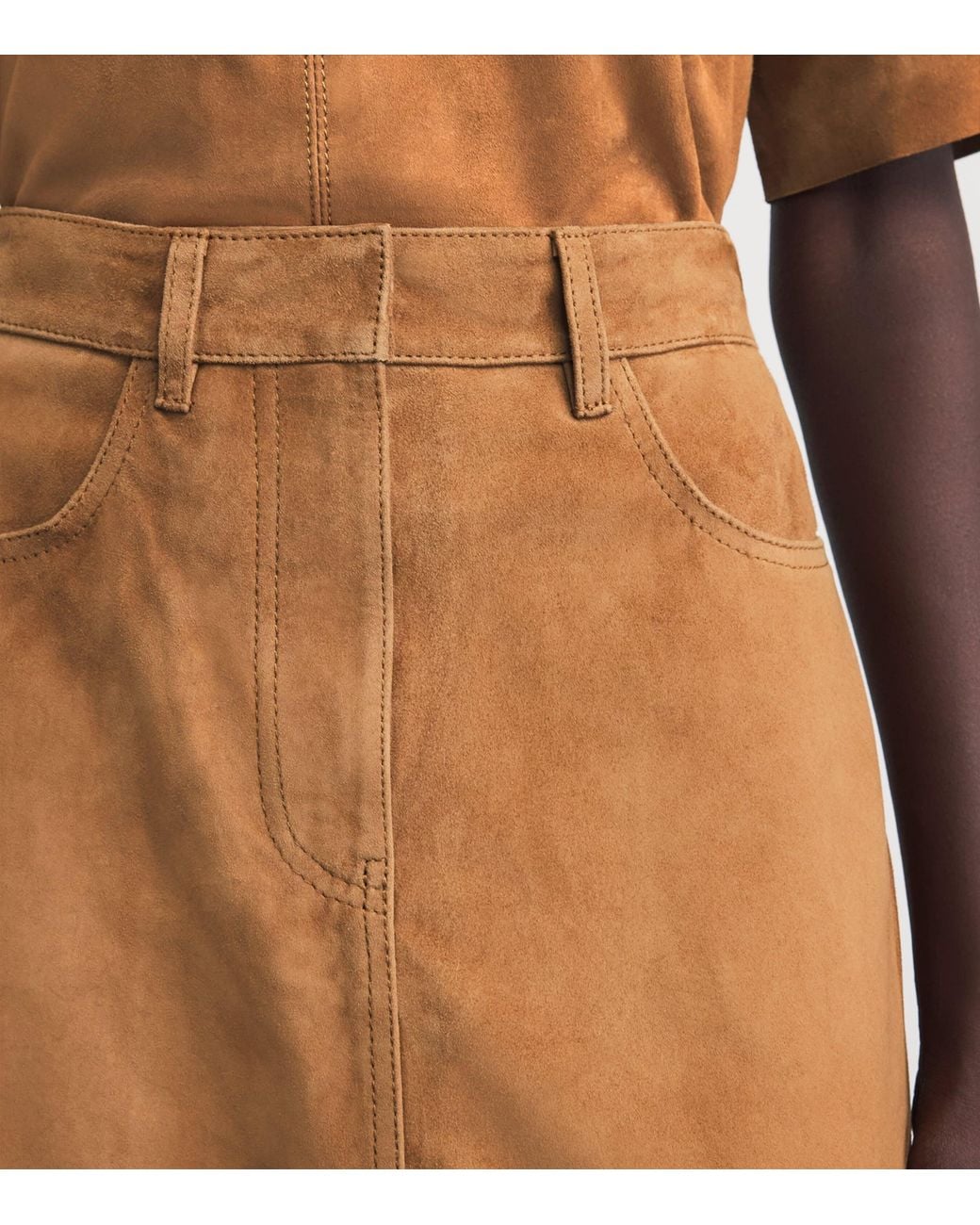 ME+EM Brown Suede A-Line Luxe Maxi Skirt