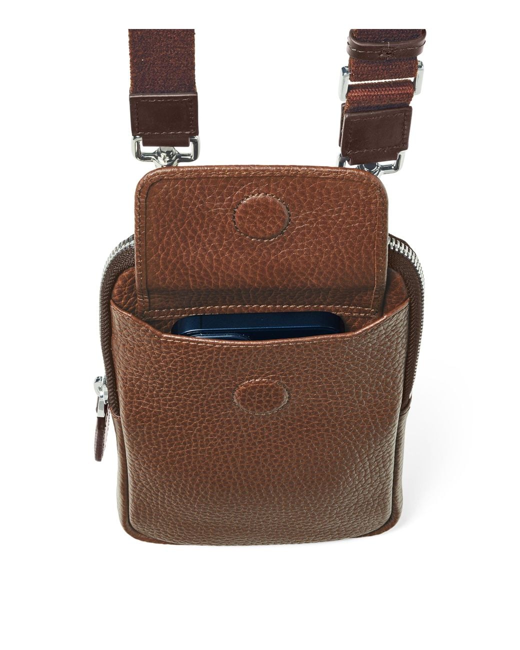 Aspinal Brown Leather Cross-Body Phone Pouch for men