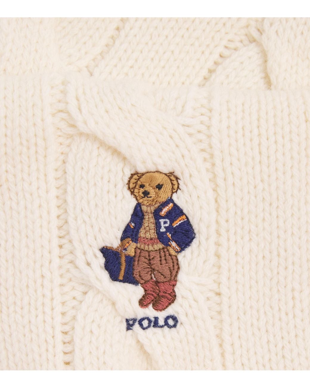 Polo Ralph Lauren White Wool-Blend Cable-Knit Bear Scarf