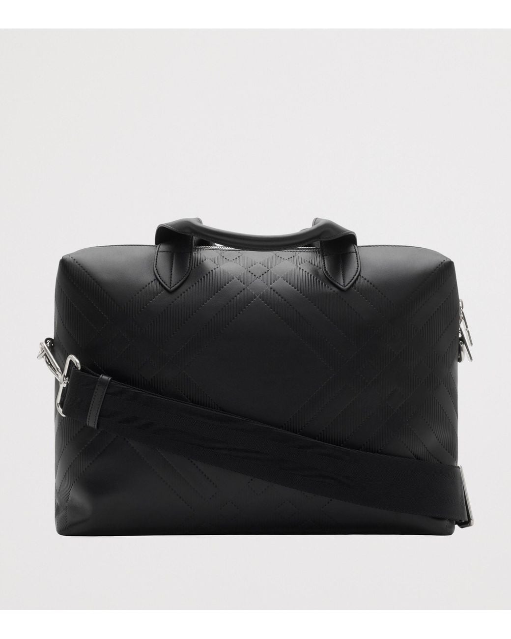 Burberry Black Leather Check-Embossed Briefcase for men