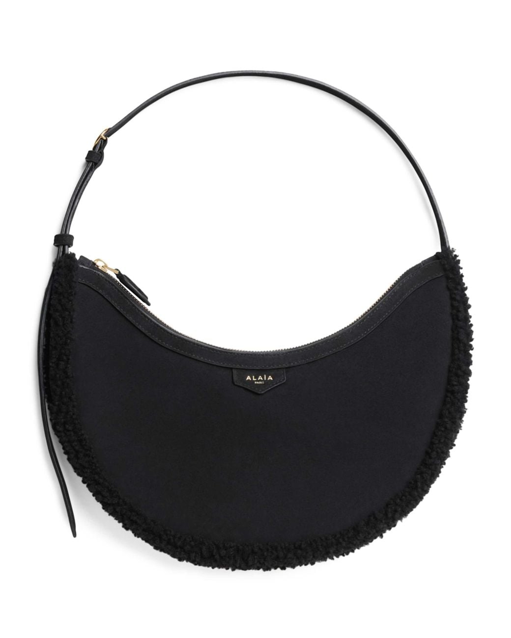 Alaïa Black Small Shearling One Piece Demi Lune Shoulder Bag