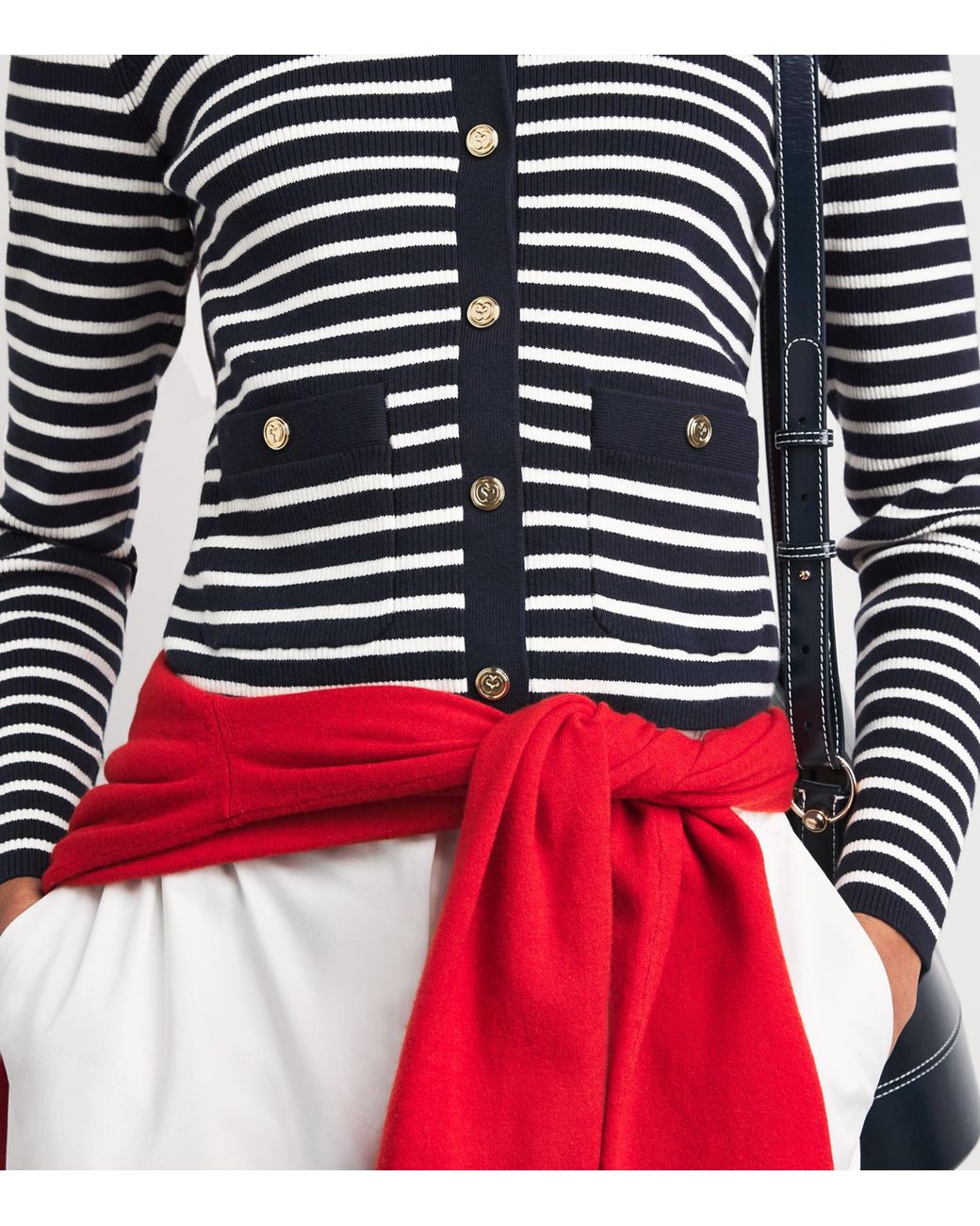 Maje Blue Rib-Knit Stripe Cardigan