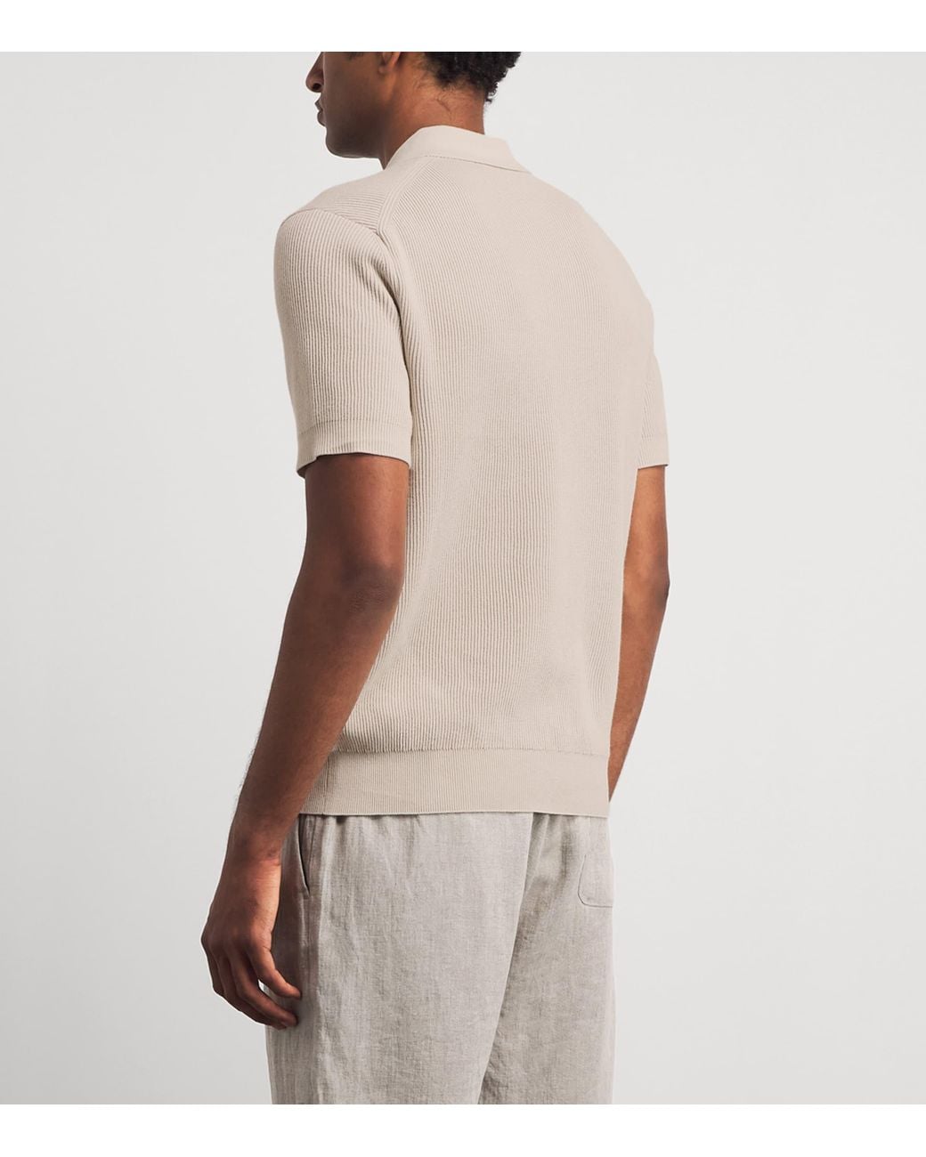 Sunspel White Cotton Rib-Knit Polo Shirt for men
