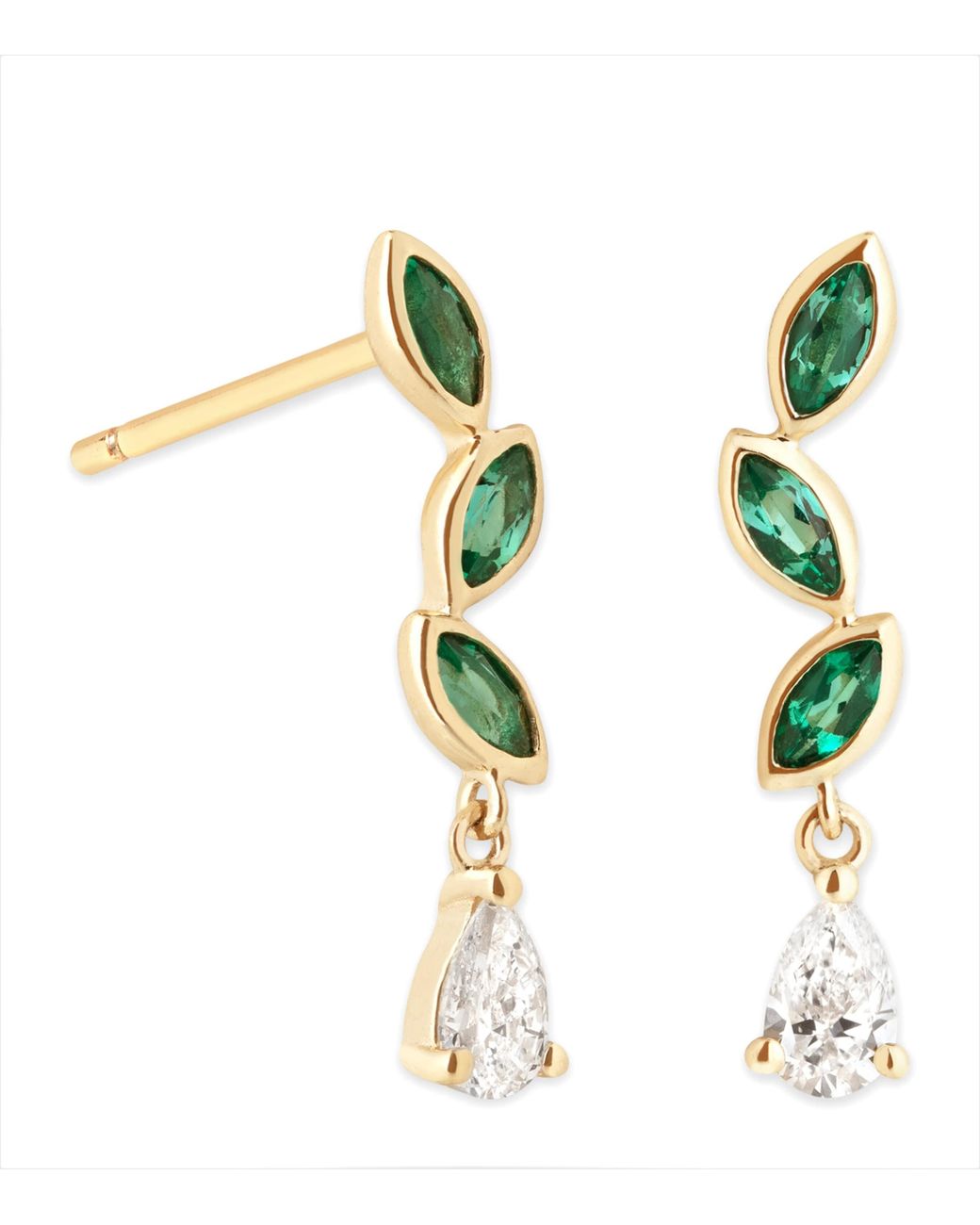 Astrid & Miyu Metallic Diamond And Emerald Marquise Earrings