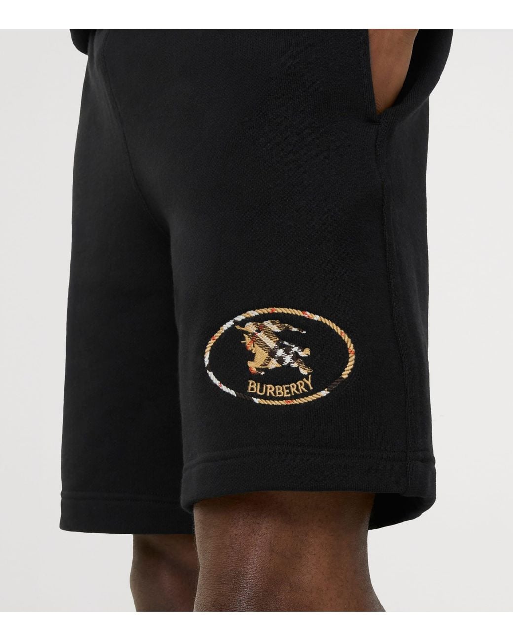 Burberry Black Cotton Check Knight Stamp Shorts for men
