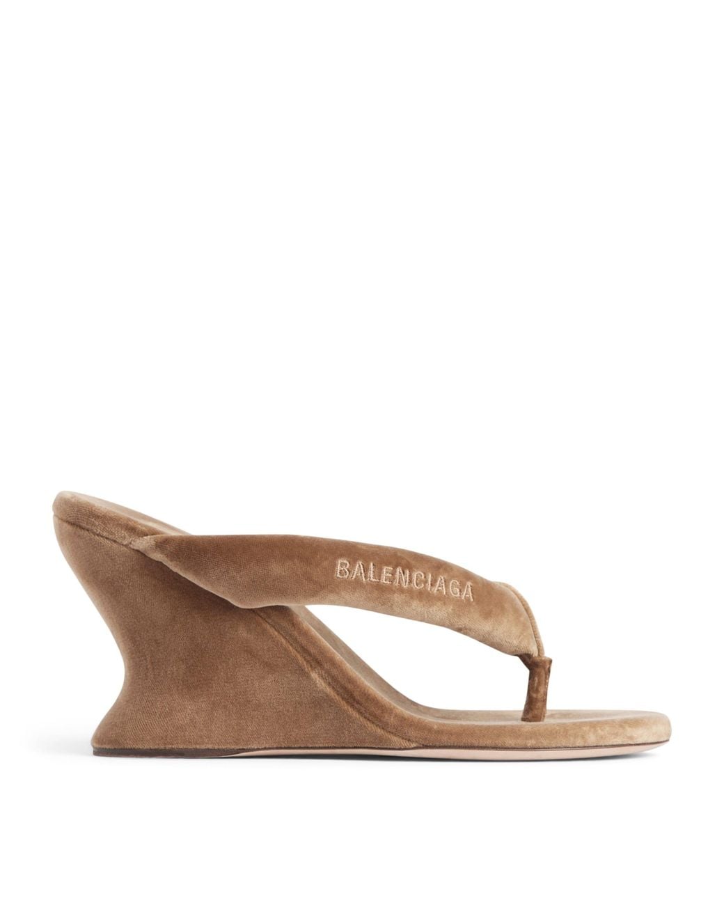 Balenciaga Brown Velvet Gaeta Thong Wedge Sandals 90