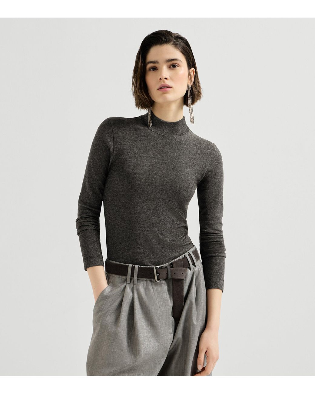 Brunello Cucinelli Black Virgin Wool-Blend Long-Sleeve T-Shirt