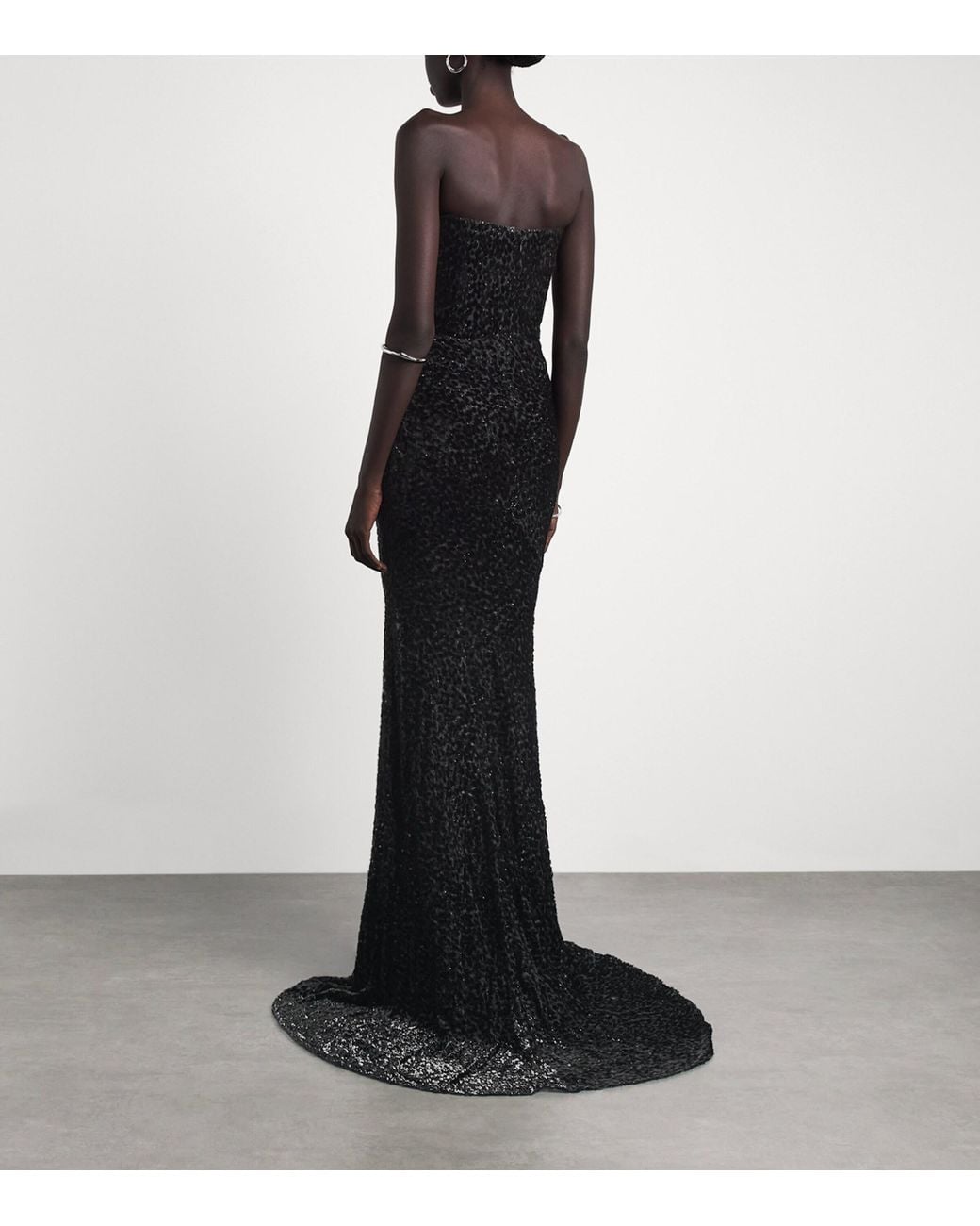 Alex Perry Black Strapless Beaded Leopard Gown