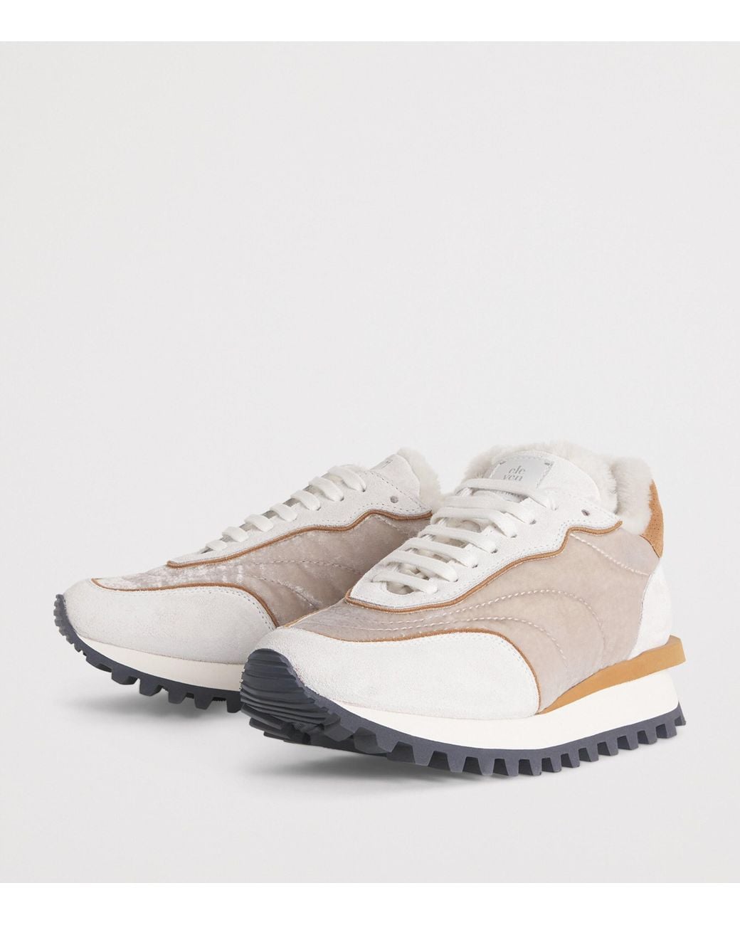 Eleventy White Velvet Leather Sneakers