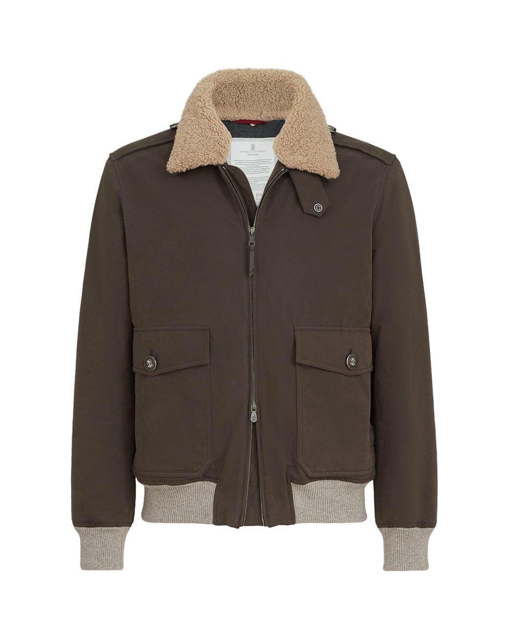 Brunello Cucinelli Brown Waxed Techno-Cotton Bomber Jacket for men