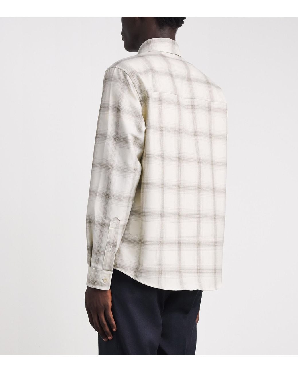 Boss White Virgin Wool-Cotton Check Shirt for men