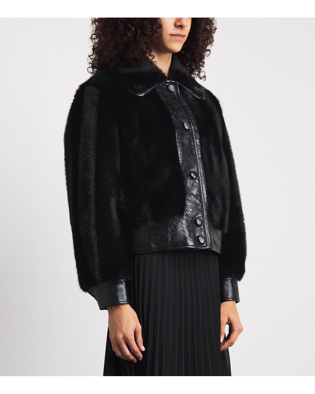 Claudie Pierlot Black Faux Fur And Leather Jacket