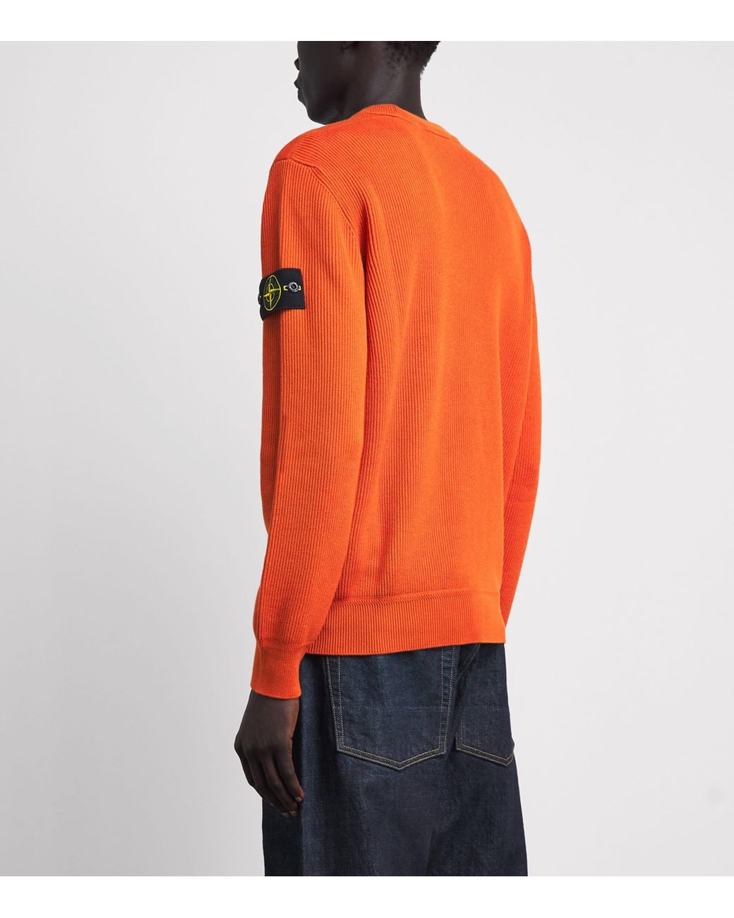 Stone Island Orange Ribbed Compass Patch Sweatshirt for men