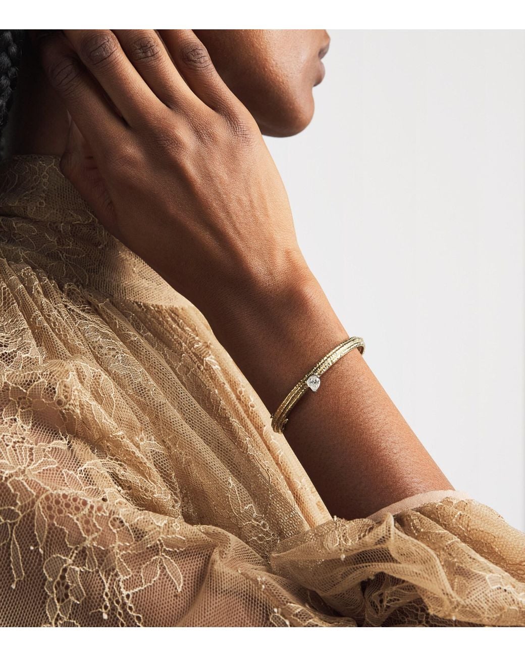 Azlee Natural And Diamond Dewdrop Bangle