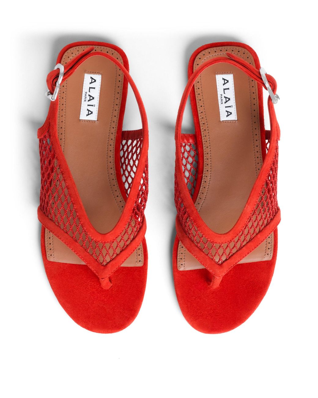 Alaïa Red Suede Fishnet Sandals
