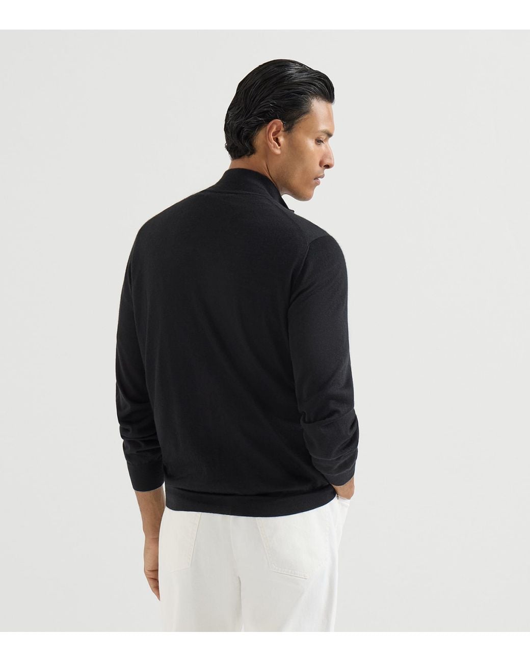 Brunello Cucinelli Black Cashmere-Silk Zip-Up Cardigan for men
