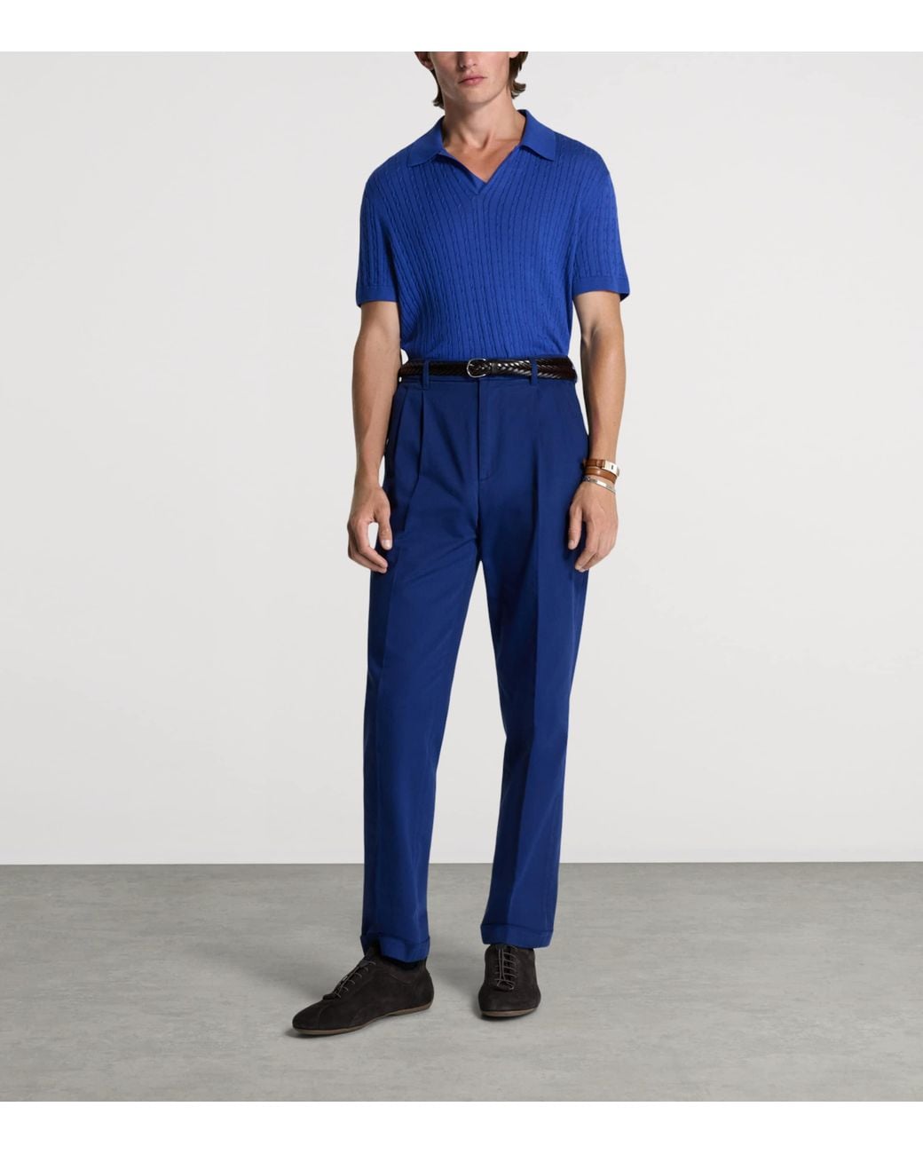 Dunhill Blue Cotton-Mulberry Silk Polo Shirt for men