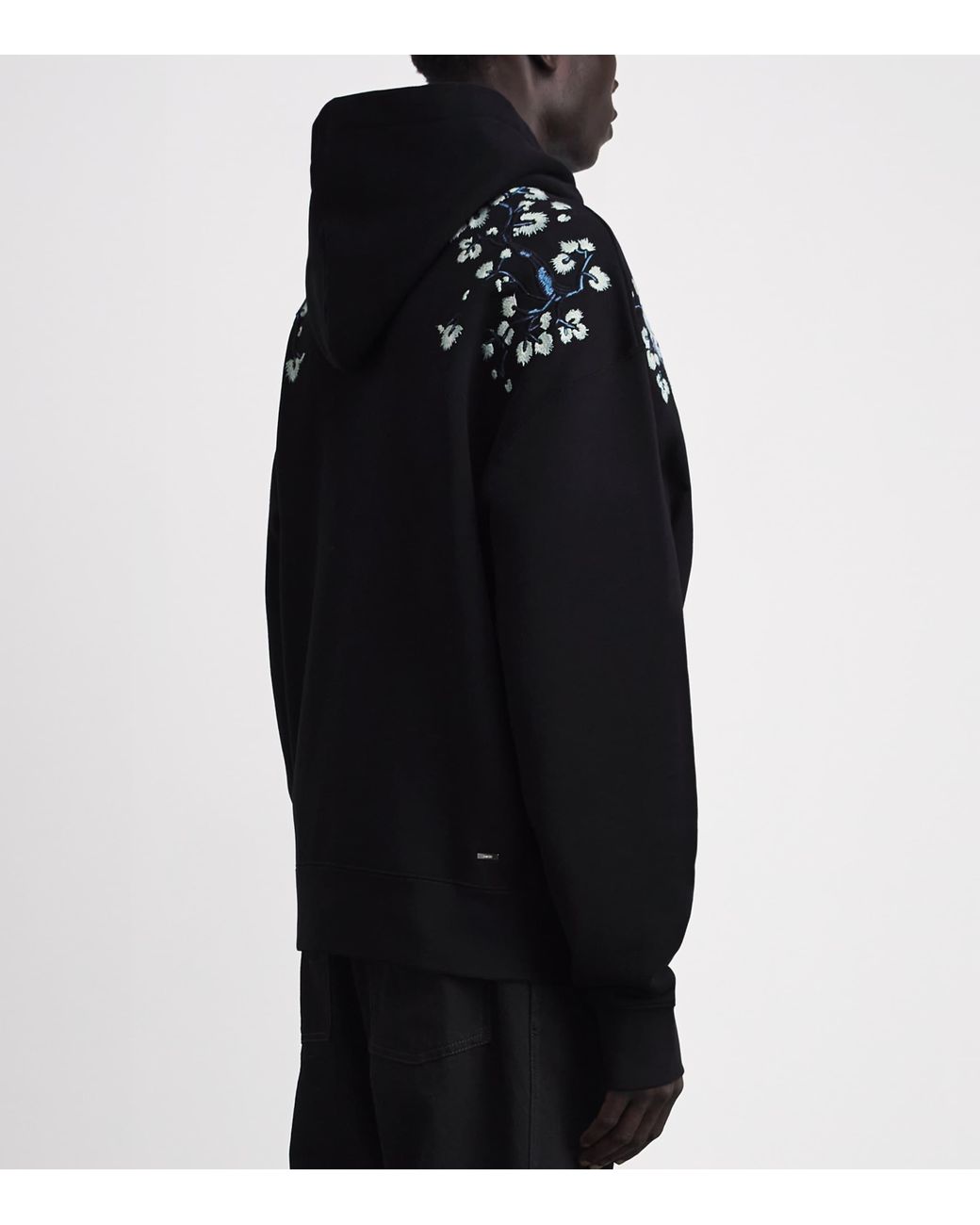 Amiri Black Cotton Floral-Embroidered Hoodie for men