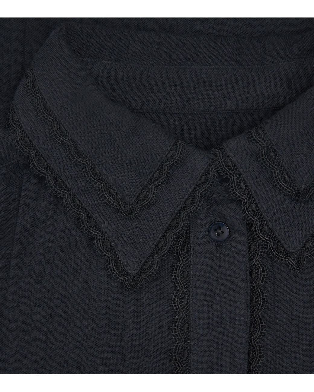 ME+EM Black Cotton Cheesecloth Blouse