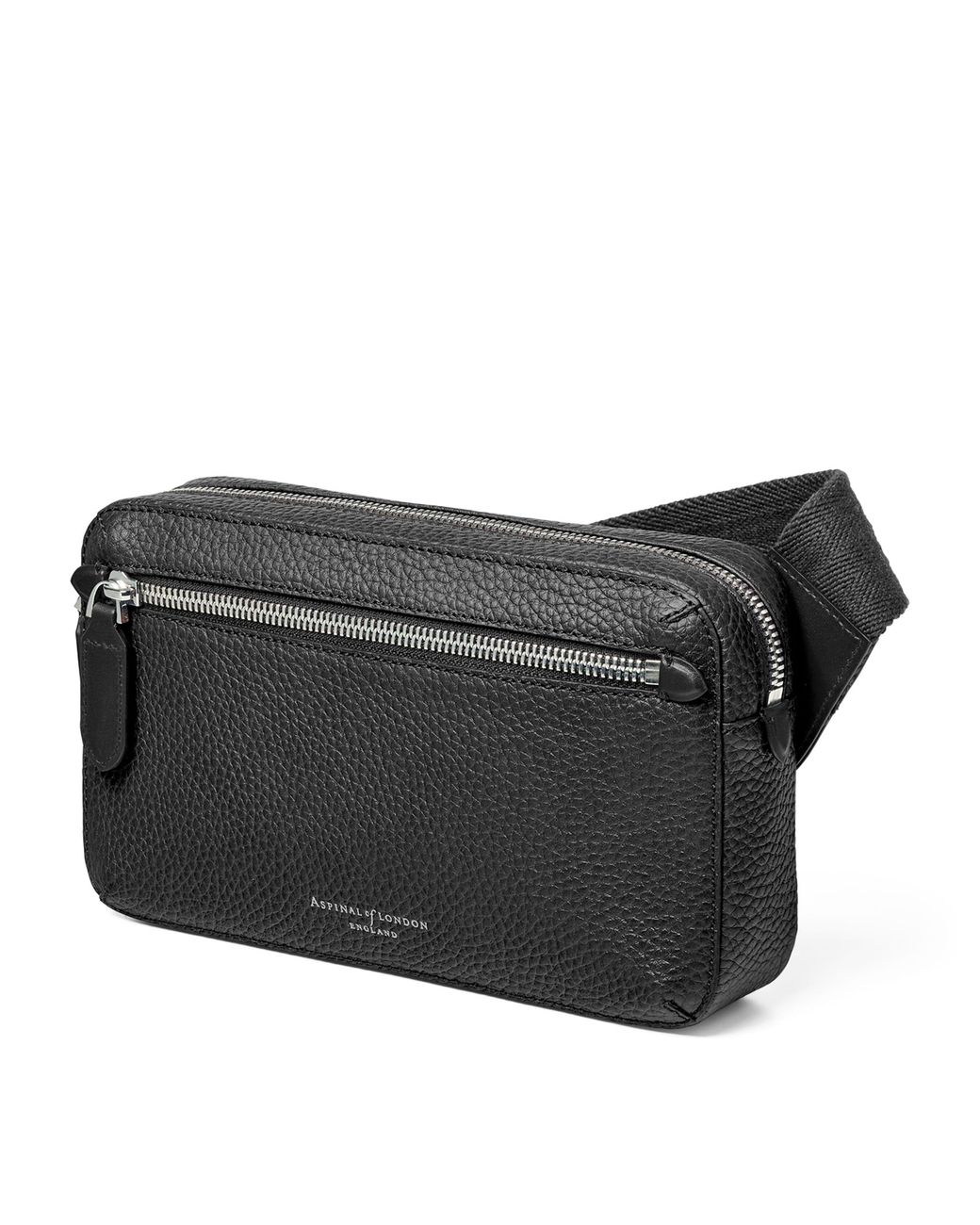 Aspinal Black Leather Reporter Compact Belt Bag for men