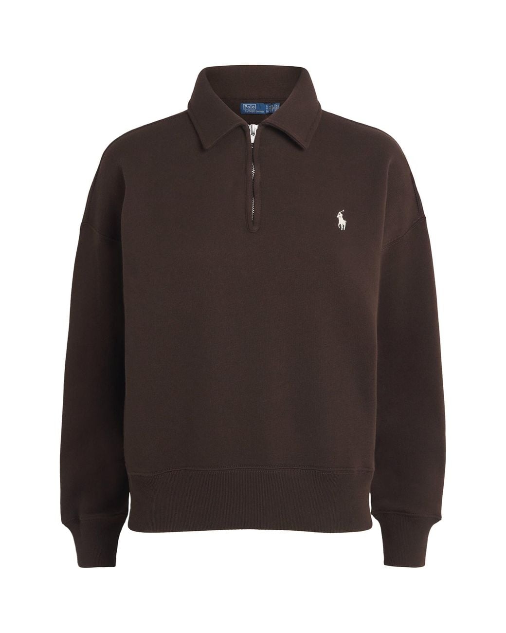 Polo Ralph Lauren Brown Cotton-Blend Quarter-Zip Sweater
