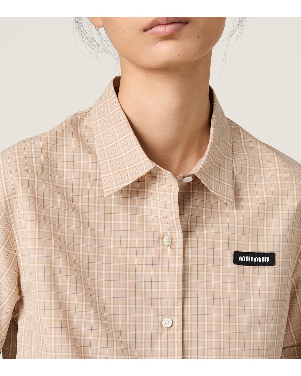 Miu Miu Natural Cotton Poplin Check Oversized Shirt
