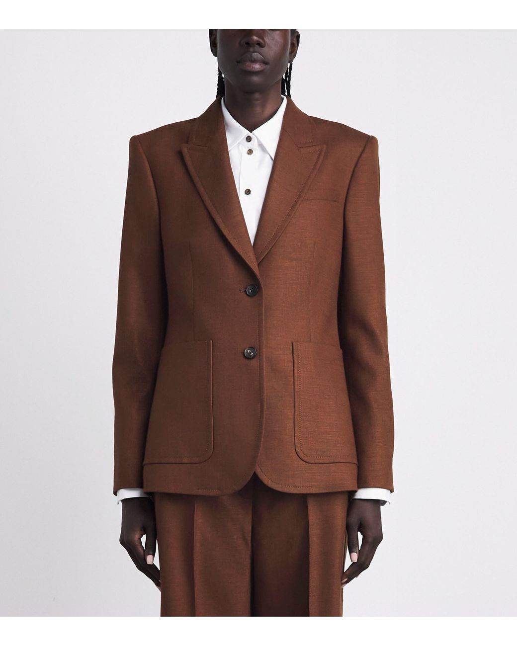 ME+EM Brown Wool-Blend Sharp Contour Blazer