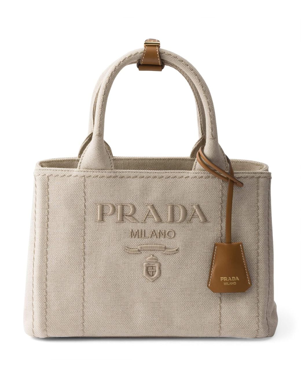 Prada Natural Small Canvas Jardinière Top-Handle Bag
