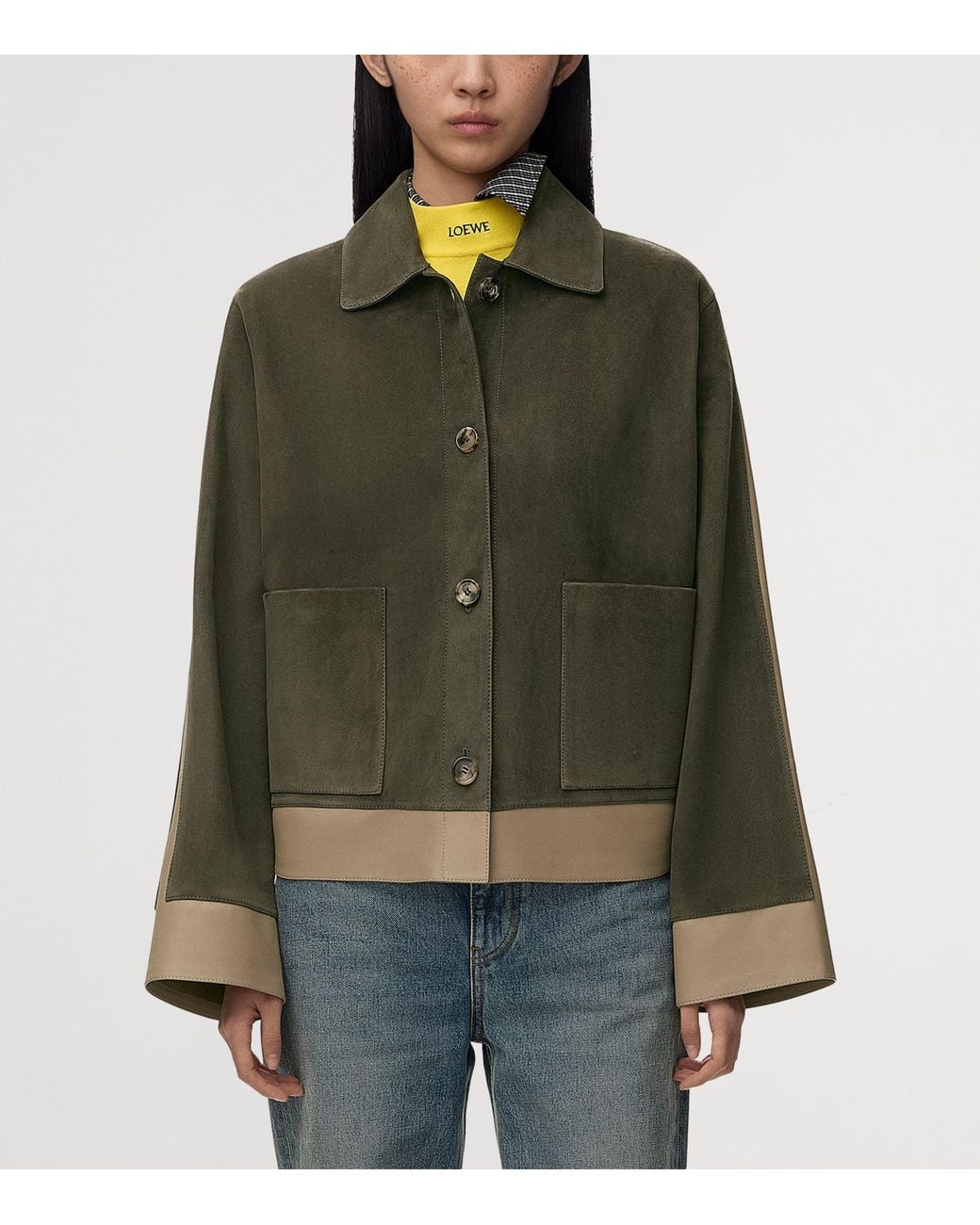 Loewe Green Suede And Leather Panelled Jacket
