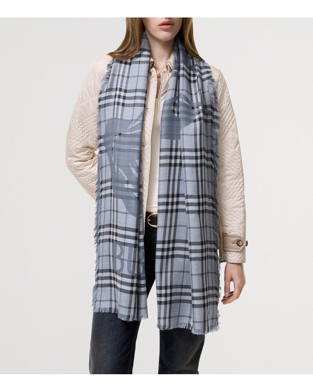 Burberry Blue Wool-Silk Knight Check Scarf