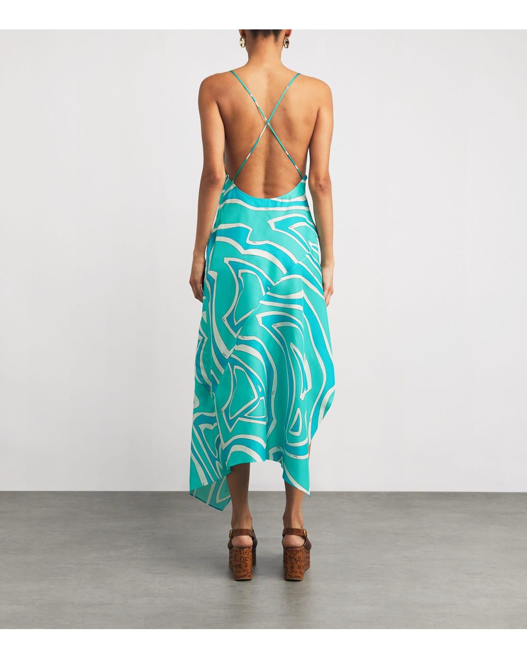 Emilio Pucci Blue Silk Labirinto Print Midi Dress