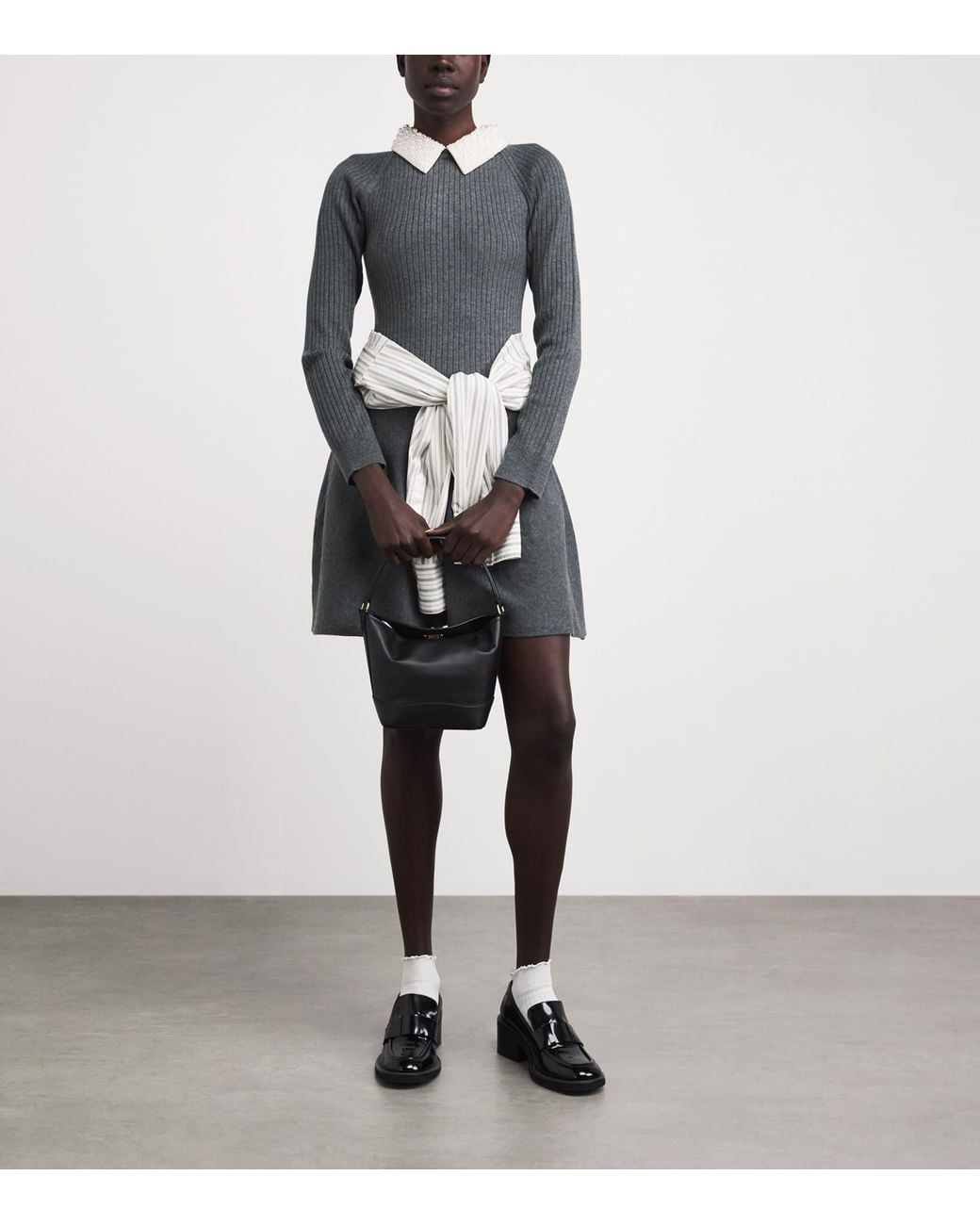 Maje Gray Embellished Collar Knit Mini Dress