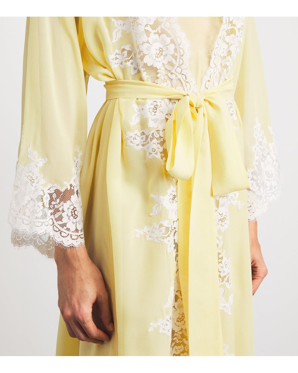 Rosamosario Yellow Silk Georgette Lace La Papessa Robe