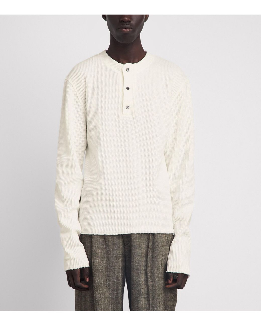 424 White Waffle-Knit Long-Sleeve Henley Top for men