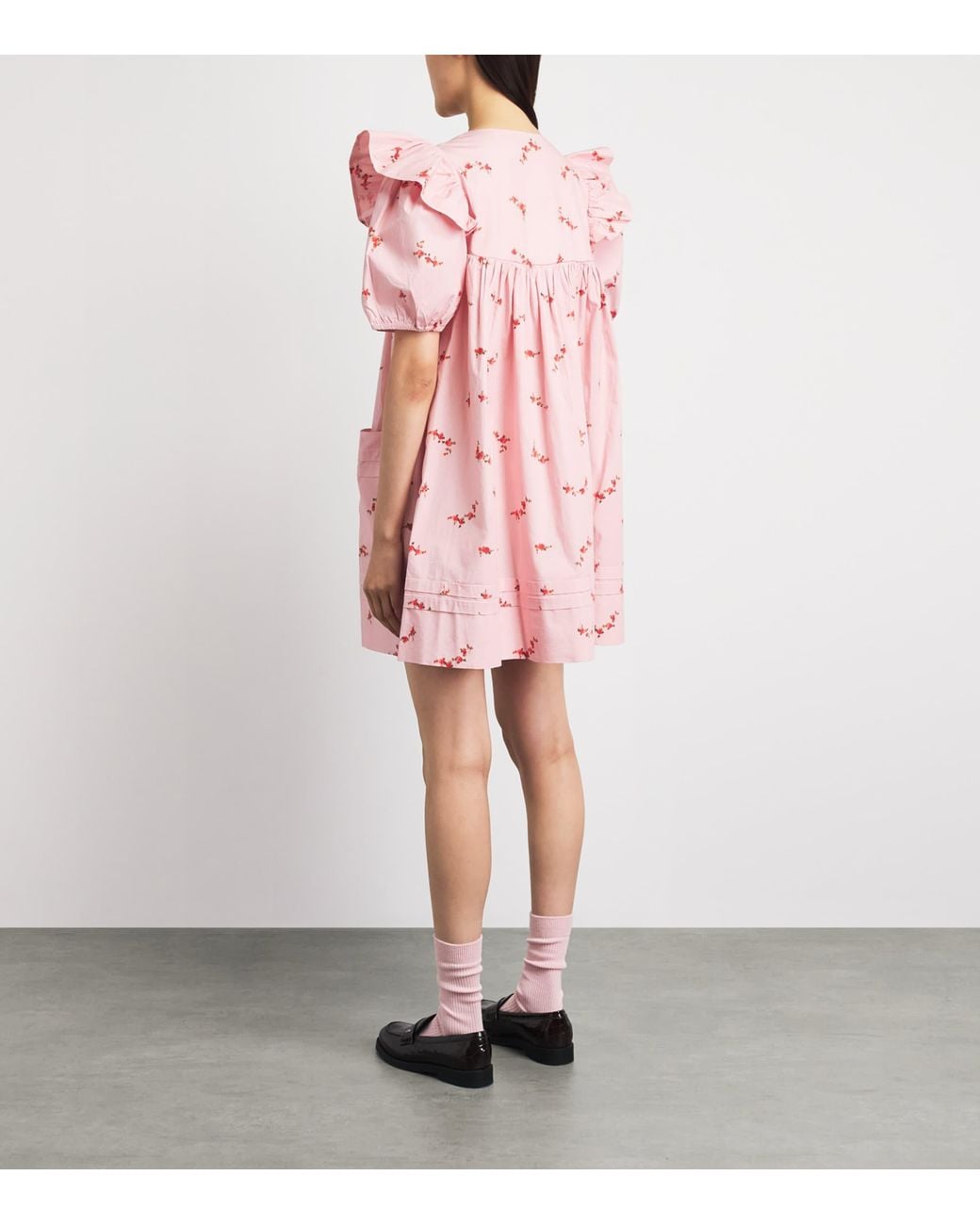 Ganni Pink Stretch-Cotton Floral Mini Dress
