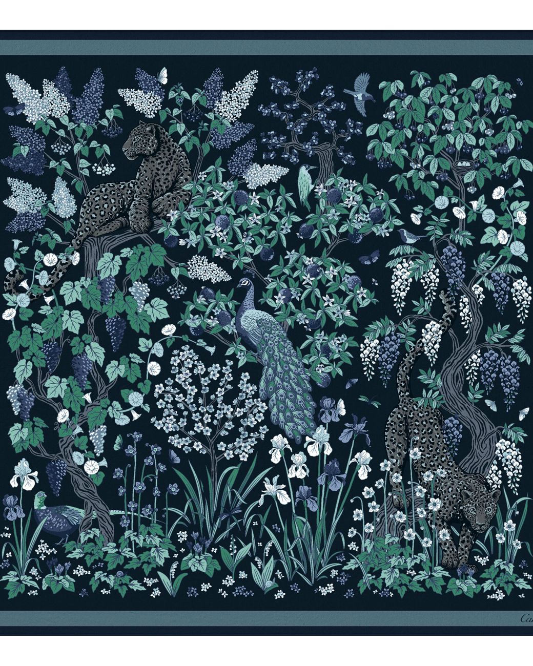 Cartier Green Silk Blooming Panthère Square Scarf
