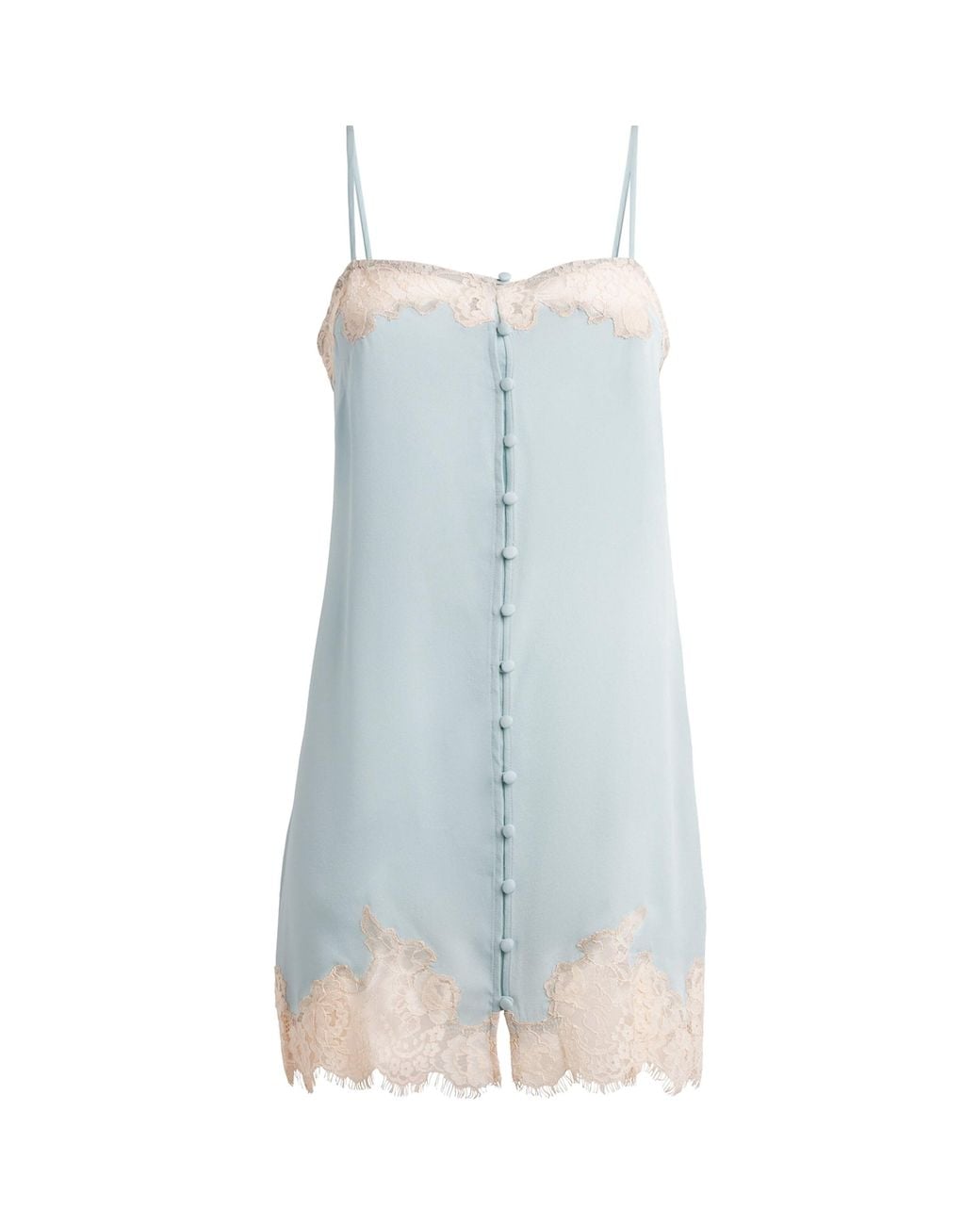 Fleur du Mal Blue Silk Lace-Trim Juliet Slip Dress