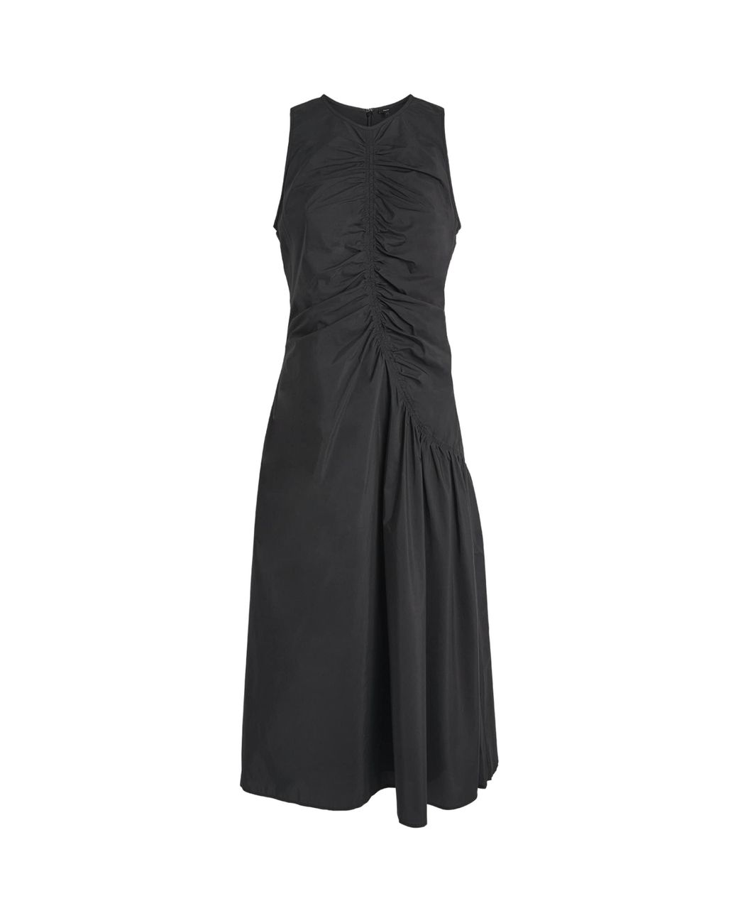 Theory Black Cotton Ruched Asymmetric Midi Dress