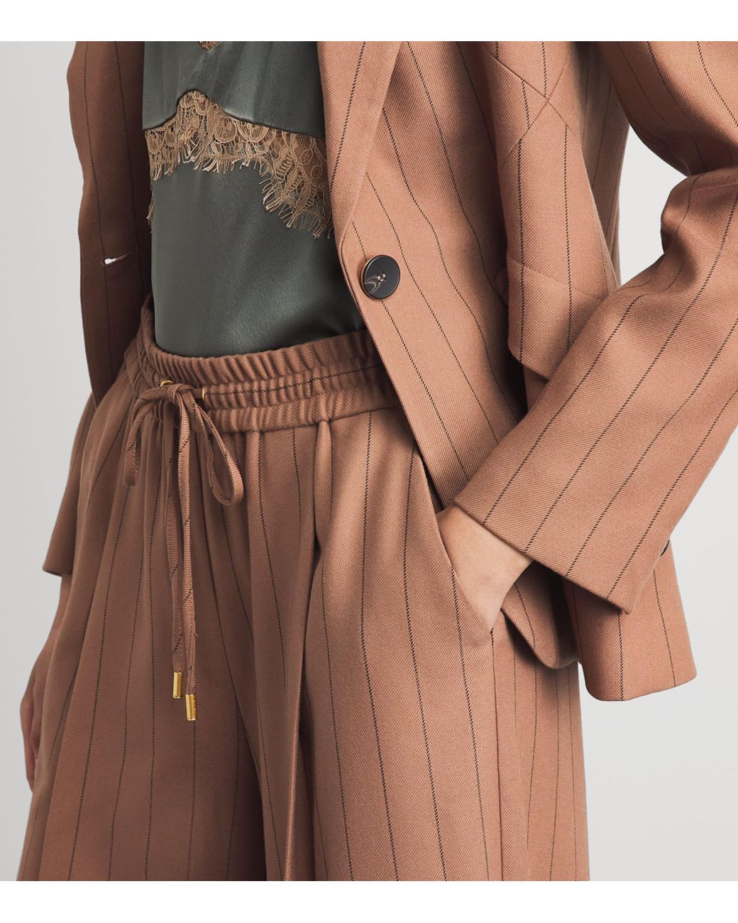 L'Agence Brown Stripe Connie Wide-Leg Trousers