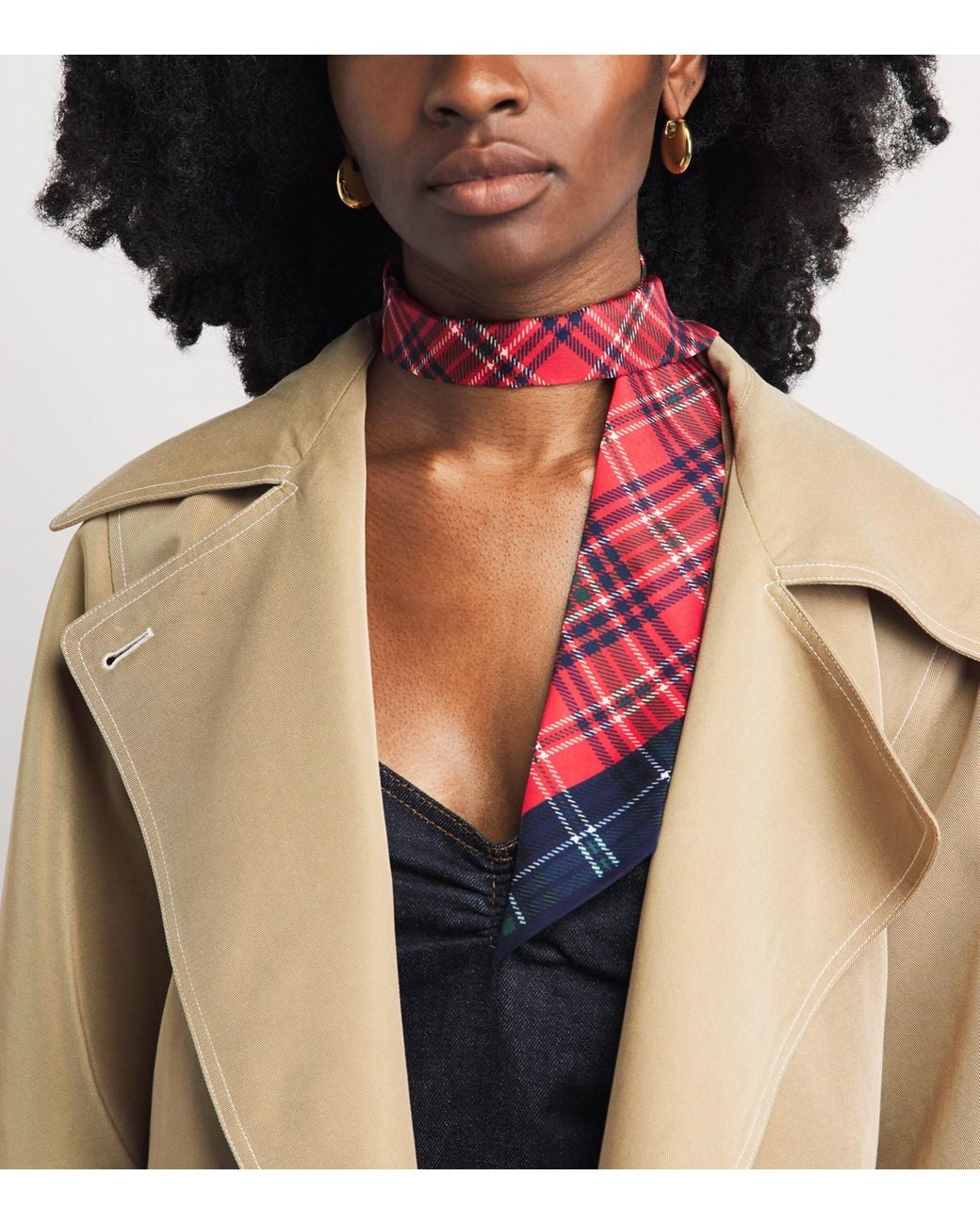 Harrods Red Silk Tartan Scarf
