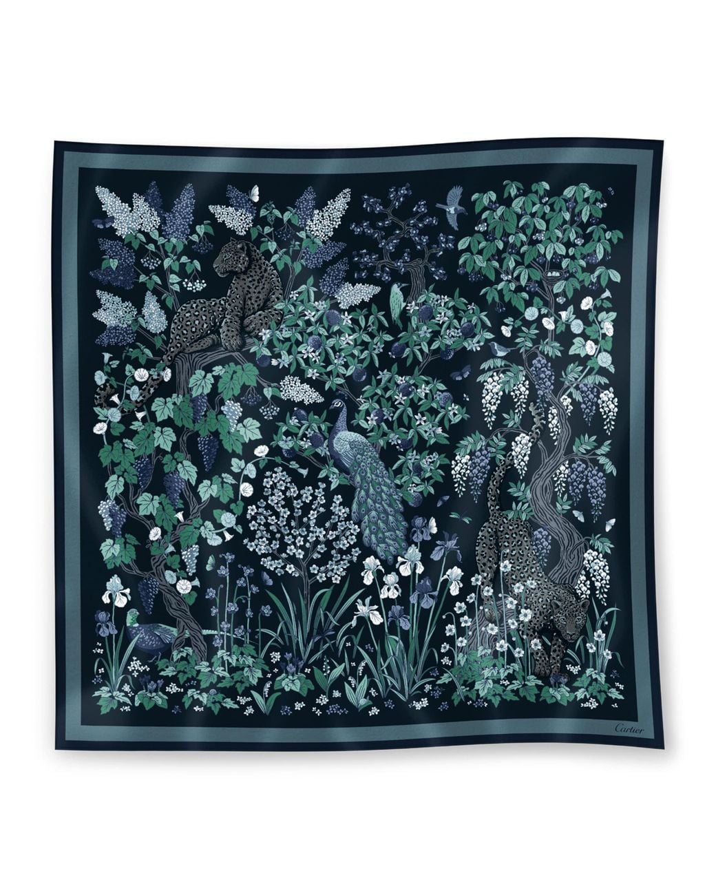 Cartier Green Silk Blooming Panthère Square Scarf