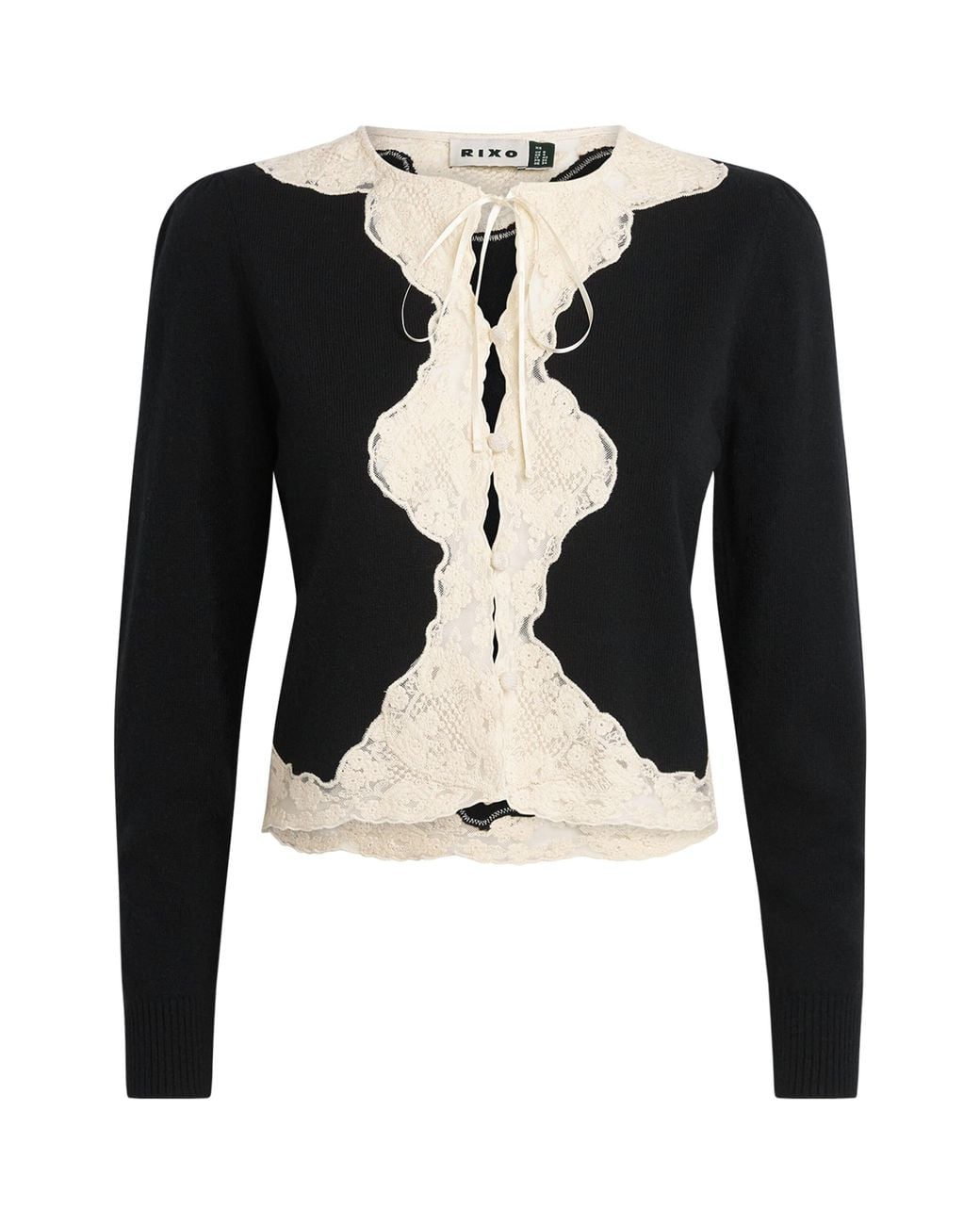 Rixo Black Lace-Trimmed Tassia Cardigan
