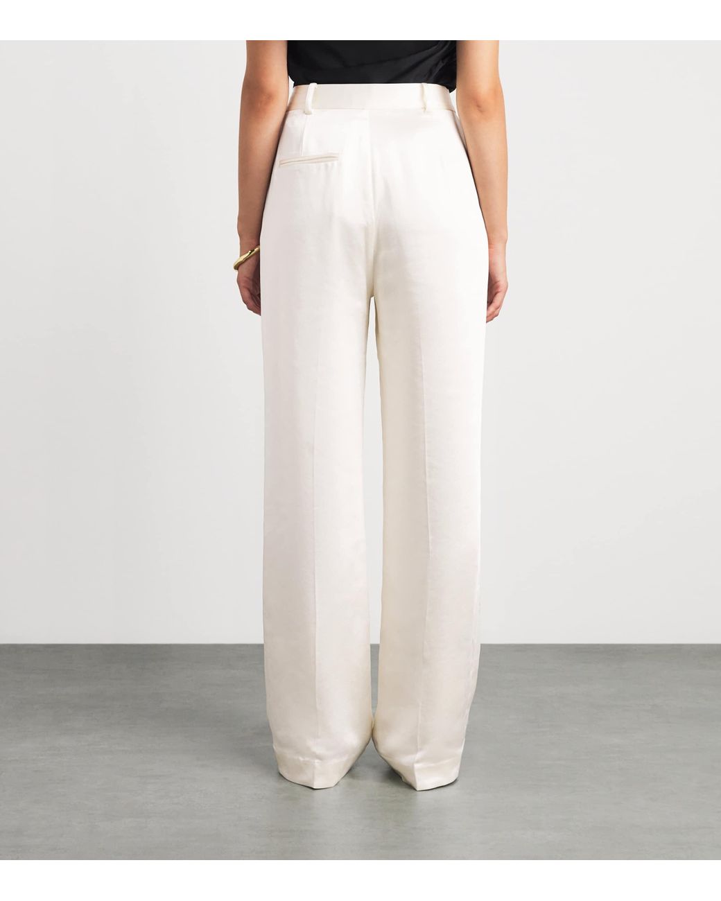 Self-Portrait White Satin Wide-Leg Trousers