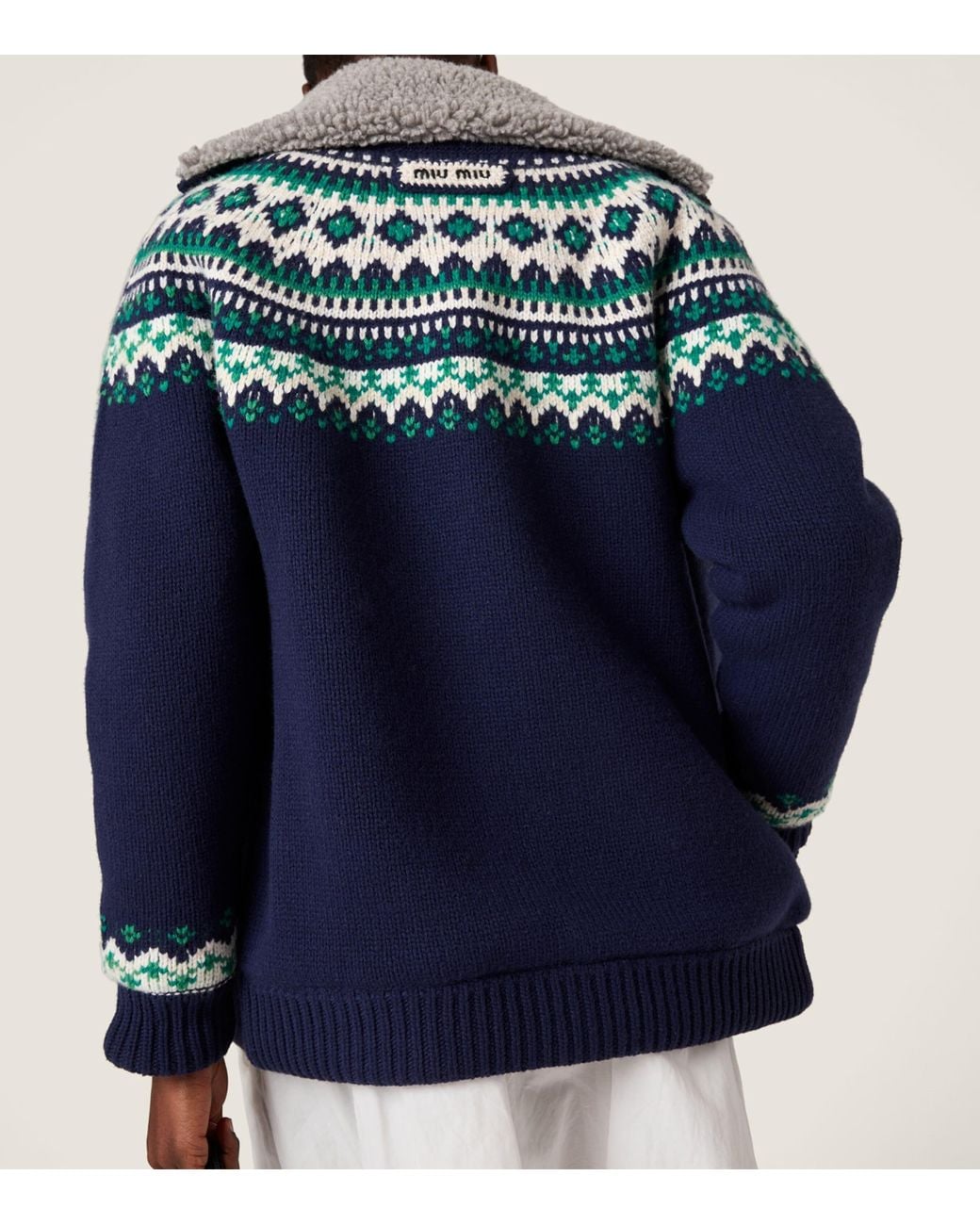 Miu Miu Blue Wool Fair Isle Cardigan