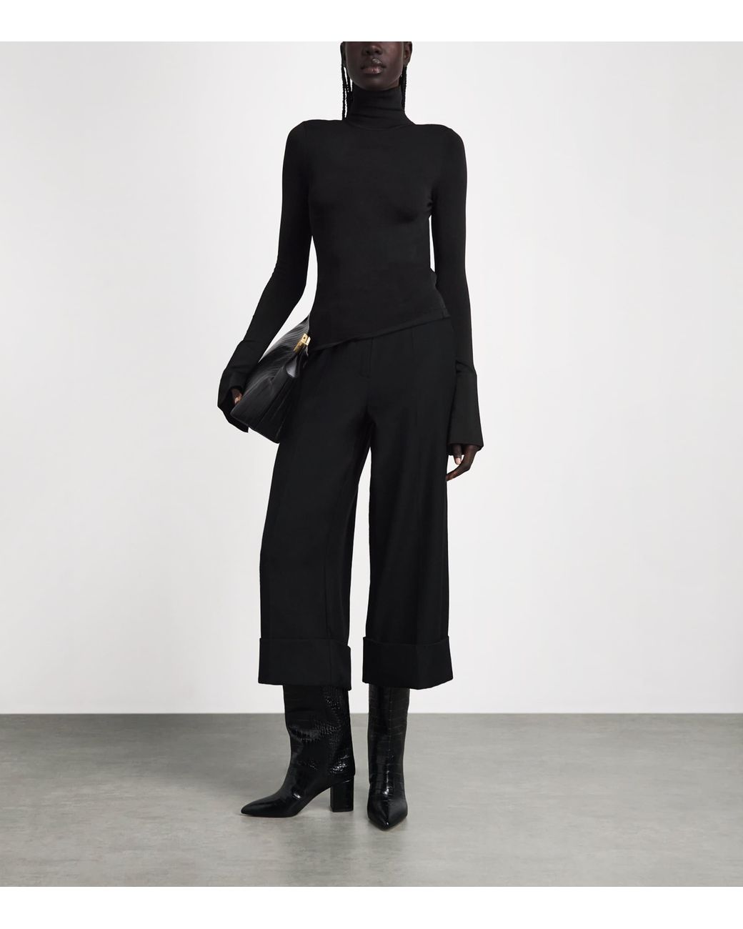 Brandon Maxwell Black Knitted Funnel-Neck Long-Sleeve Top