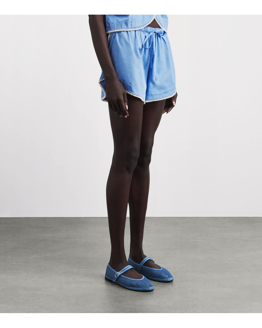 Sandro Blue Faux Pearl-Trim Shorts