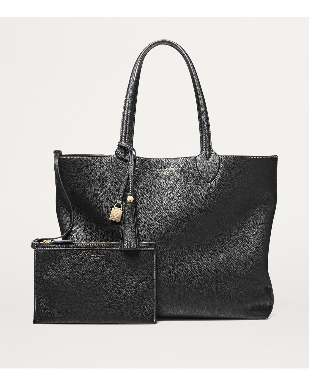 Aspinal Black Leather Hudson Tote Bag