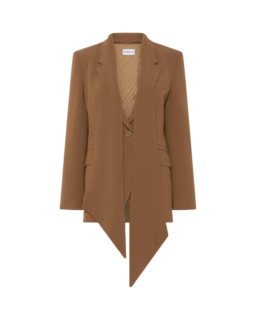 Marella Brown Envers Satin Scarf-Detail Blazer