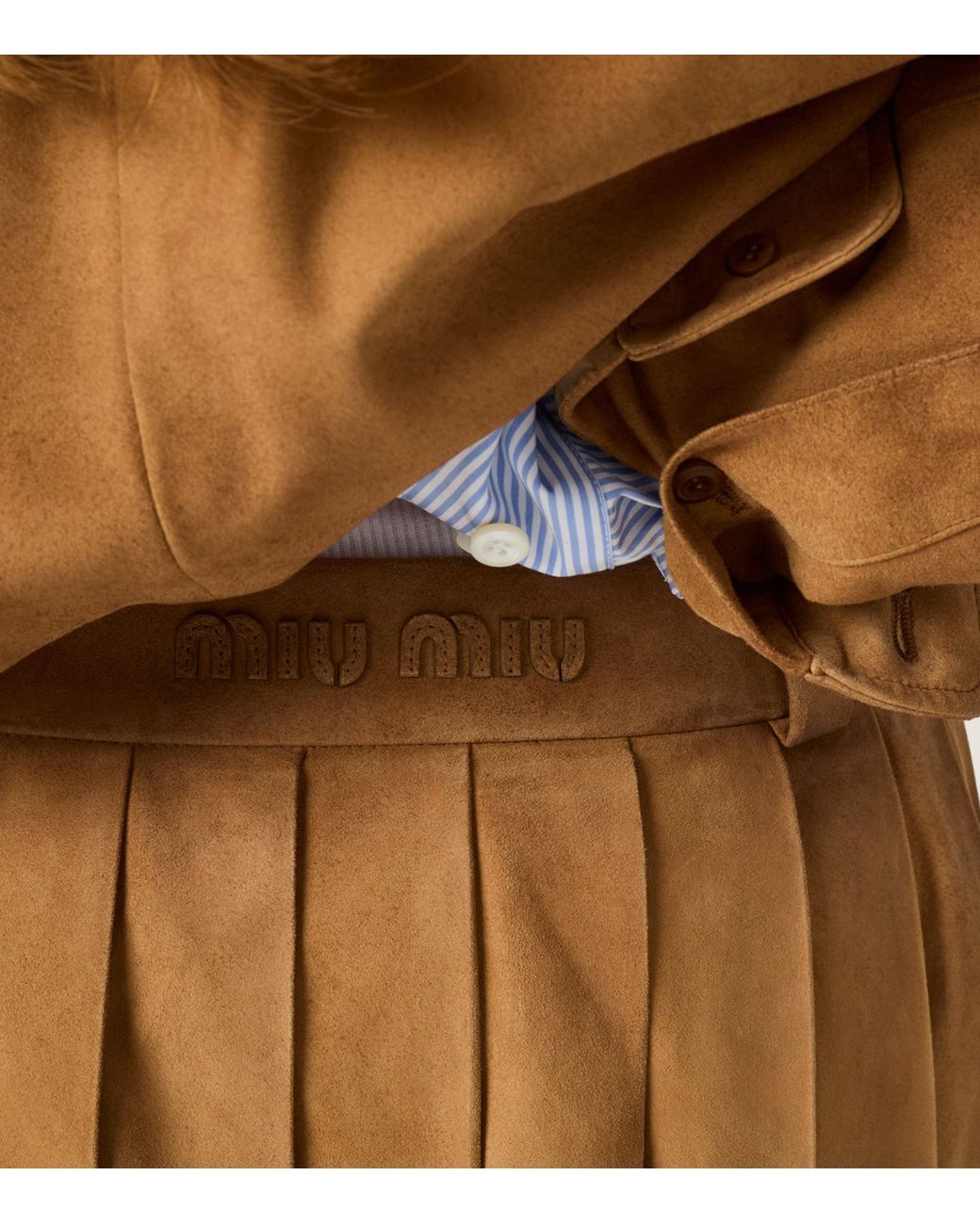 Miu Miu Brown Waxed Suede Pleated Miniskirt