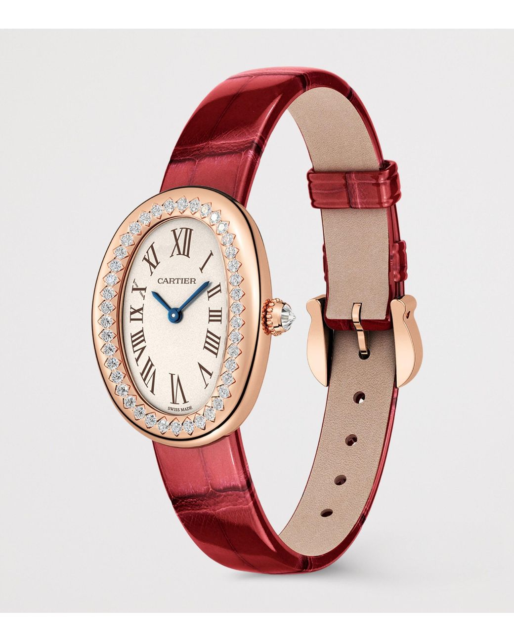 Cartier Red Small Rose And Diamond Baignoire De Watch